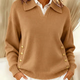 Vicenta™ | Sweter z Kołnierzem Polo i Guzikami