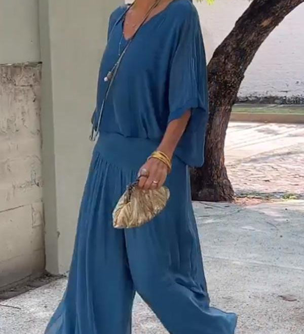 Larisa – Elegantan letnji komplet sa širokim pantalonama