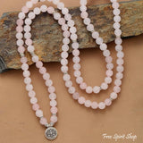 108 Frosted Rose Quartz Mala Bead Bracelet for Meditation