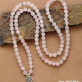 108 Frosted Rose Quartz Mala Bead Bracelet for Meditation