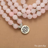 108 Frosted Rose Quartz Mala Bead Bracelet for Meditation