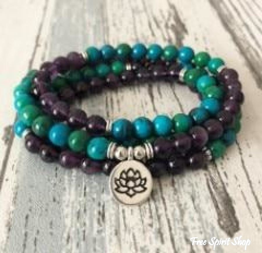 Narukvica od 108 Prirodnih Amethyst i Chrysocolla Perli