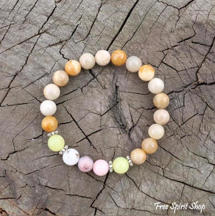 108 Bead Jade Sunstone & Rose Opal Mala Necklace / Bracelet