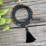108 Tiger Eye & Matte Black Onyx Mala Necklace