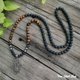108 Tiger Eye & Matte Black Onyx Mala Necklace