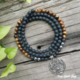 108 Tiger Eye & Matte Black Onyx Mala Necklace