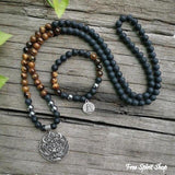 108 Tiger Eye & Matte Black Onyx Mala Necklace