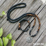 108 Tiger Eye & Matte Black Onyx Mala Necklace