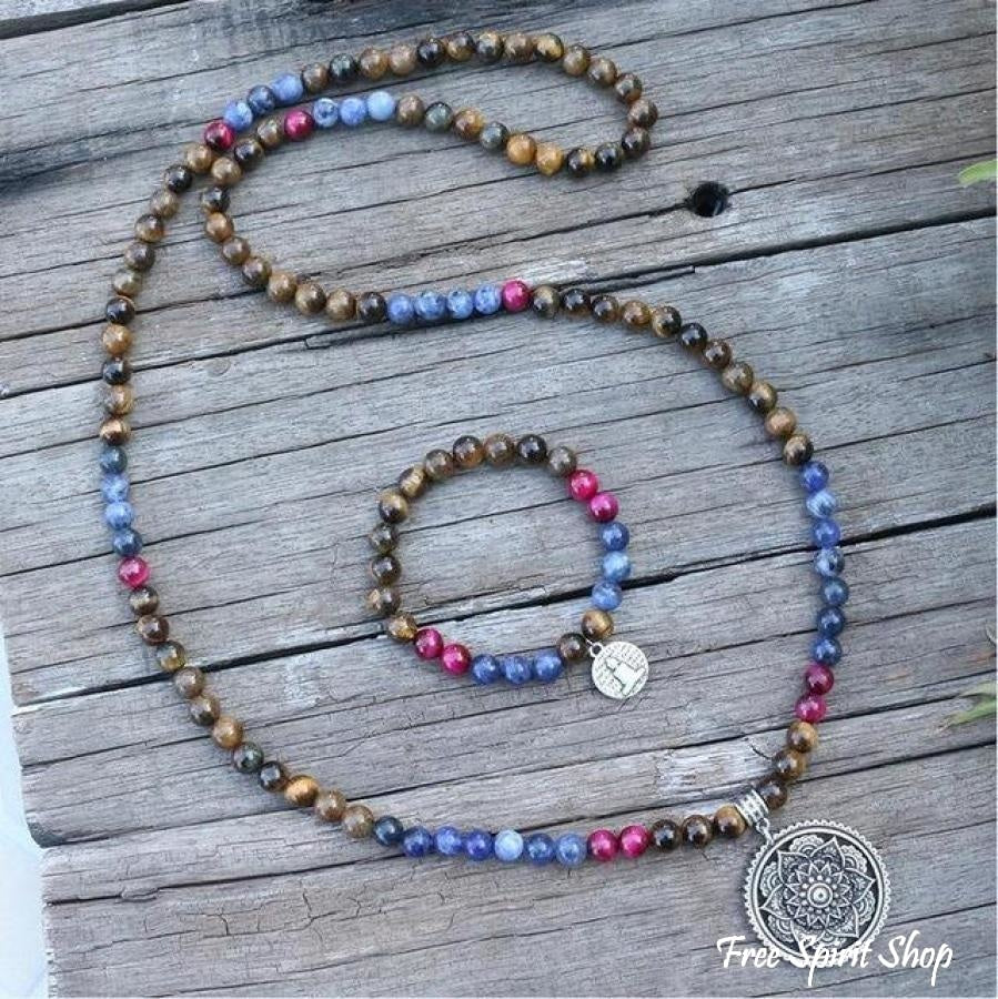 108 Tiger Eye & Sodalite Mala Necklace / Bracelet