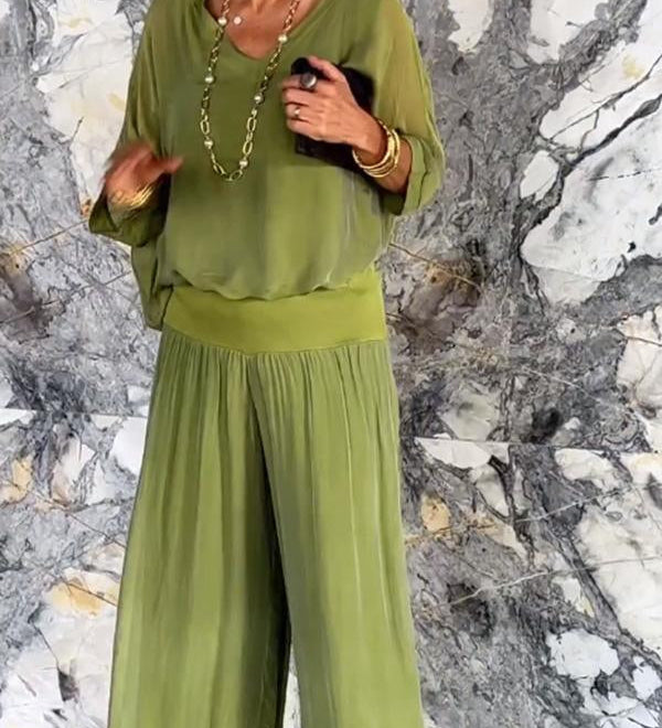 Larisa – Elegantan letnji komplet sa širokim pantalonama