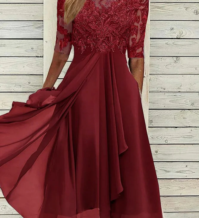 Puck | Elegantna Midi Haljina sa Čipkom