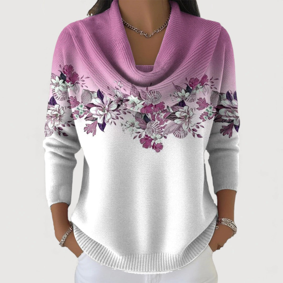 Alba™ | Bawełniany Sweter w Kwiaty z Golfem