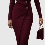 Luned | Burgund Midi Dress with Wrap Design and Buttons