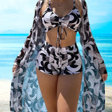 Trodelni bikini set s uzorkom