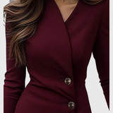 Luned | Burgund Midi Dress with Wrap Design and Buttons