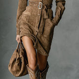 Zelena | Midi-Suede haljina