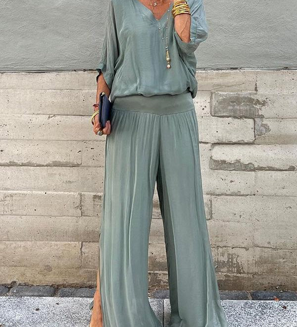 Larisa – Elegantan letnji komplet sa širokim pantalonama