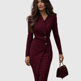 Luned | Burgund Midi Dress with Wrap Design and Buttons