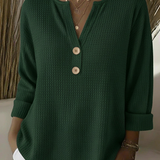 Lucía™ | Wafelkowa Bluzka Henley na Guziki