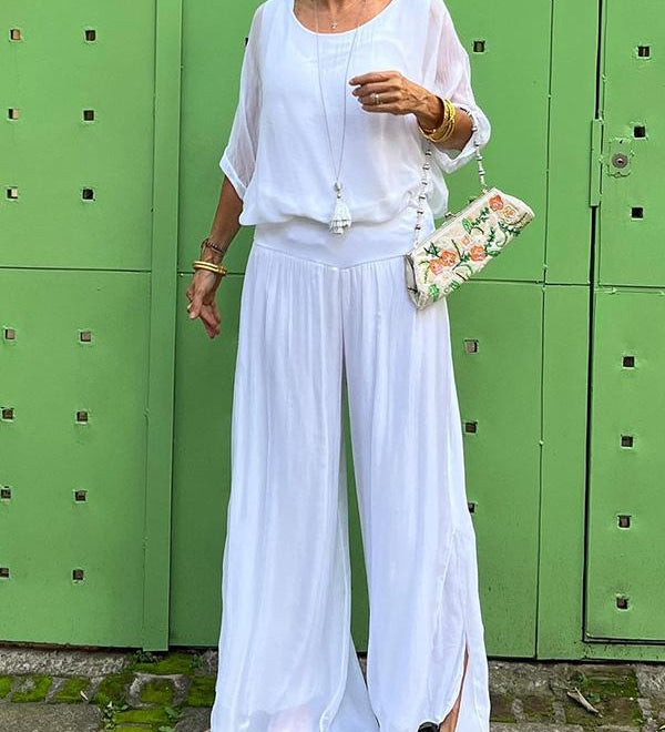 Larisa – Elegantan letnji komplet sa širokim pantalonama