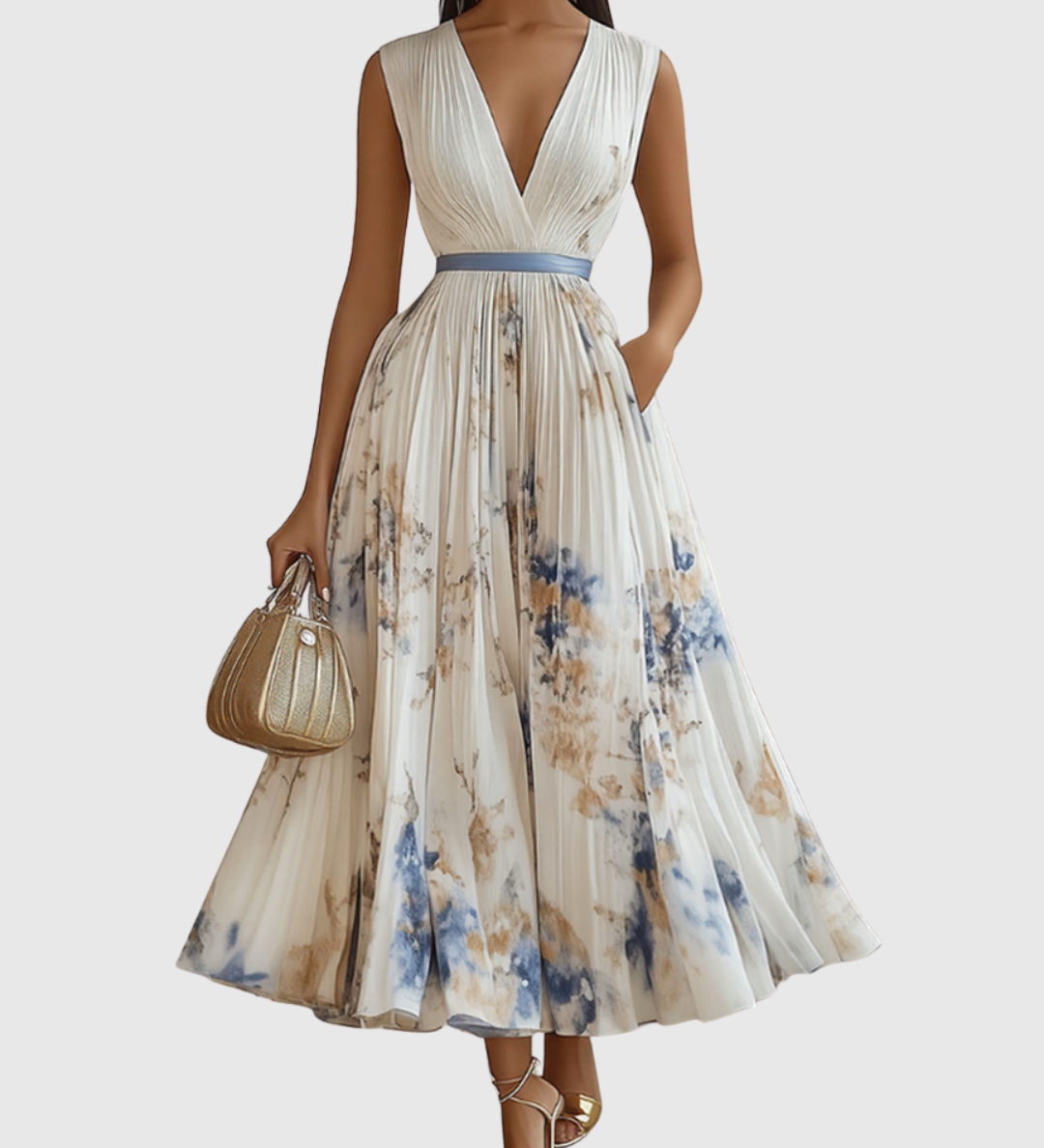 Rowella - Elegantna Maxi Haljina s Plisiranim Detaljima