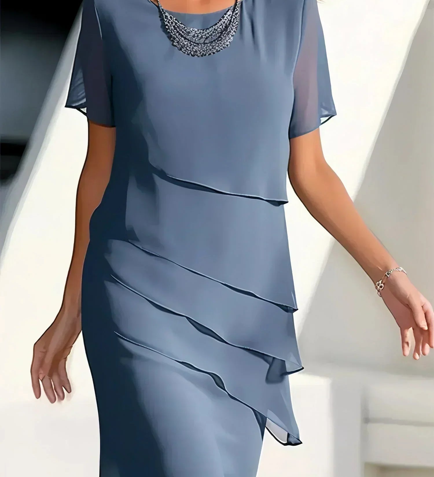 Aria - Vječna Chiffon Haljina s Višeslojnim Dizajnom