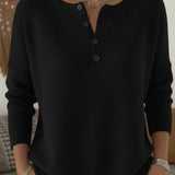 Helena™ | Dzianinowy Sweter z Zapięciem Henley