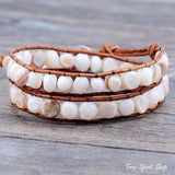 Double-Layered Natural Shell and Leather Bracelet