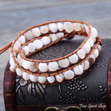 Double-Layered Natural Shell and Leather Bracelet