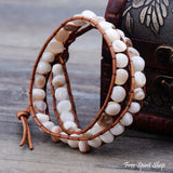 Double-Layered Natural Shell and Leather Bracelet