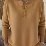 Helena™ | Dzianinowy Sweter z Zapięciem Henley