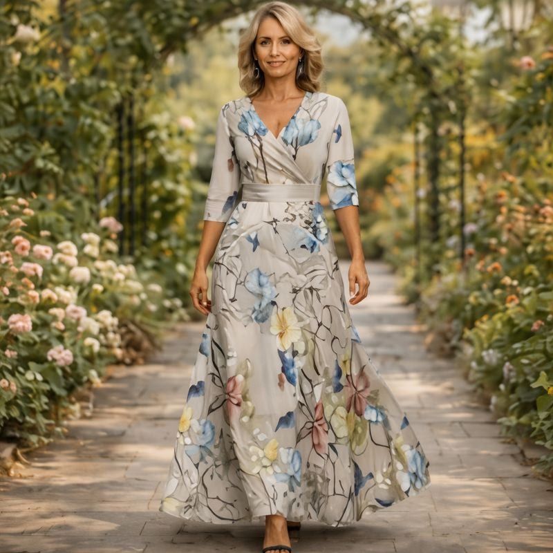 Fleur | Elegantna Cvećasta Haljina sa V-Izrezom