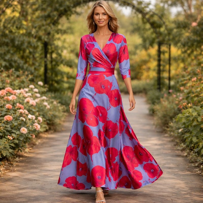 Fleur | Elegantna Cvećasta Haljina sa V-Izrezom