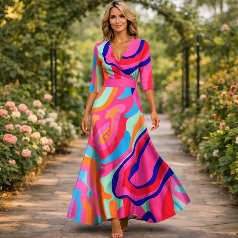 Fleur | Elegantna Cvećasta Haljina sa V-Izrezom