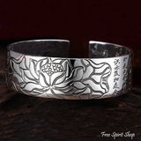 S990 Silver Buddhist Lotus & Heart Sutra Bracelet