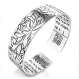 S990 Silver Buddhist Lotus & Heart Sutra Bracelet