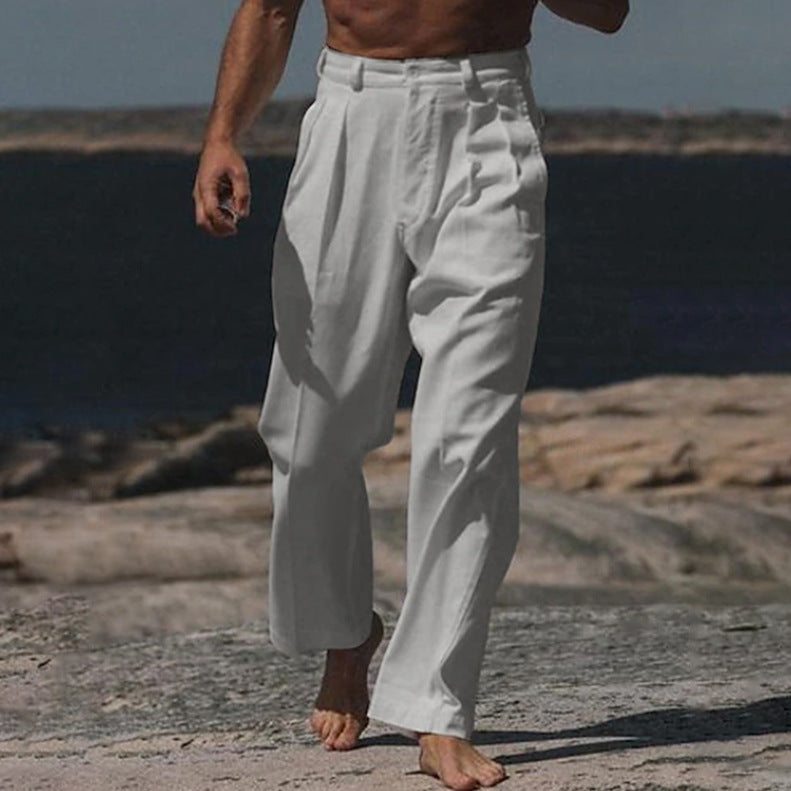 Theo | Široke Lanene Pantalone