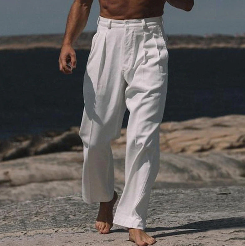 Theo | Široke Lanene Pantalone