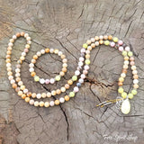 108 Bead Jade Sunstone & Rose Opal Mala Necklace / Bracelet