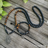 108 Tiger Eye & Matte Black Onyx Mala Necklace