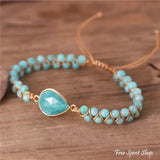 Adjustable Amazonite Tear Bracelet with Pearls