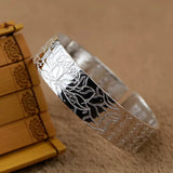 S990 Silver Buddhist Lotus & Heart Sutra Bracelet