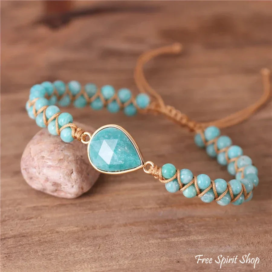 Adjustable Amazonite Tear Bracelet with Pearls