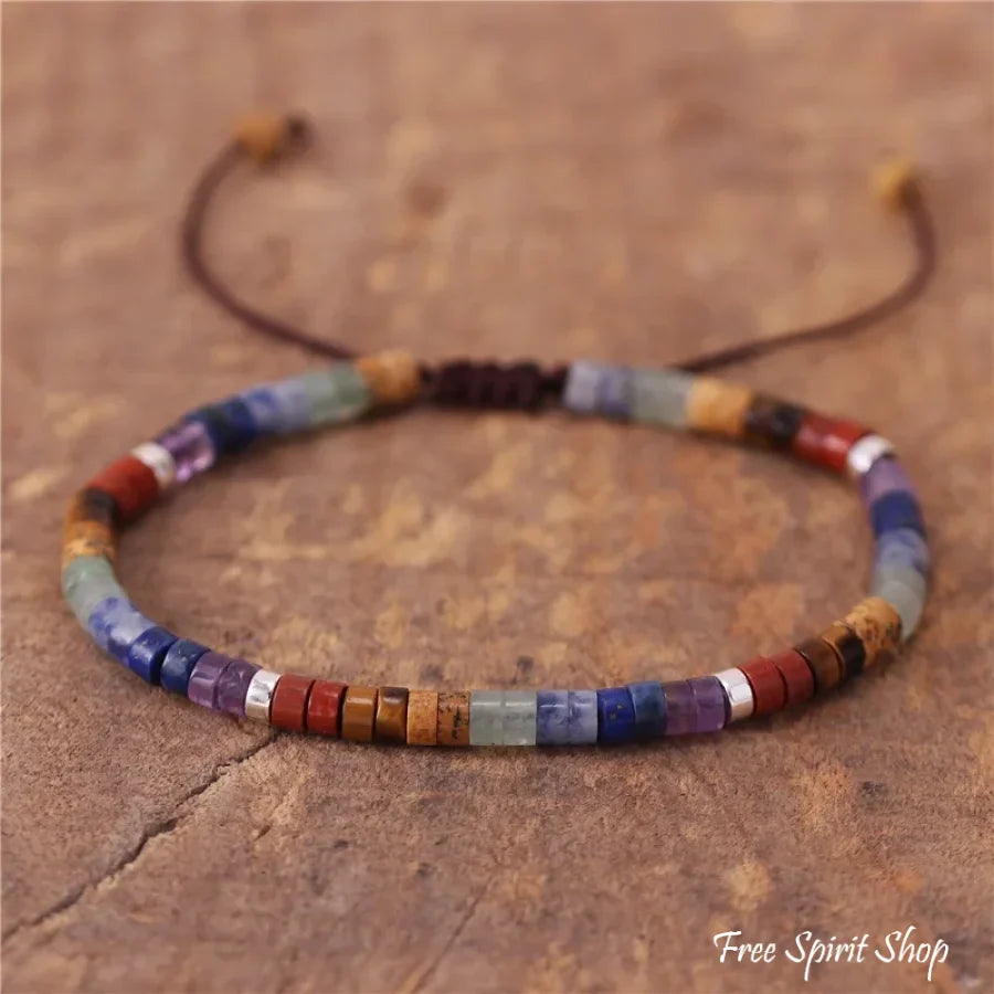 Adjustable Natural 7 Chakra Gemstone Bracelet with Beads