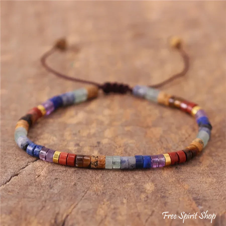 Adjustable Natural 7 Chakra Gemstone Bracelet with Beads