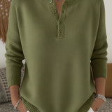 Helena™ | Dzianinowy Sweter z Zapięciem Henley