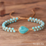 Adjustable Amazonite Tear Bracelet with Pearls