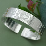 S990 Silver Buddhist Lotus & Heart Sutra Bracelet