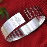 S990 Silver Buddhist Lotus & Heart Sutra Bracelet