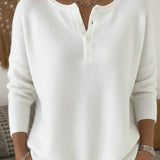 Helena™ | Dzianinowy Sweter z Zapięciem Henley